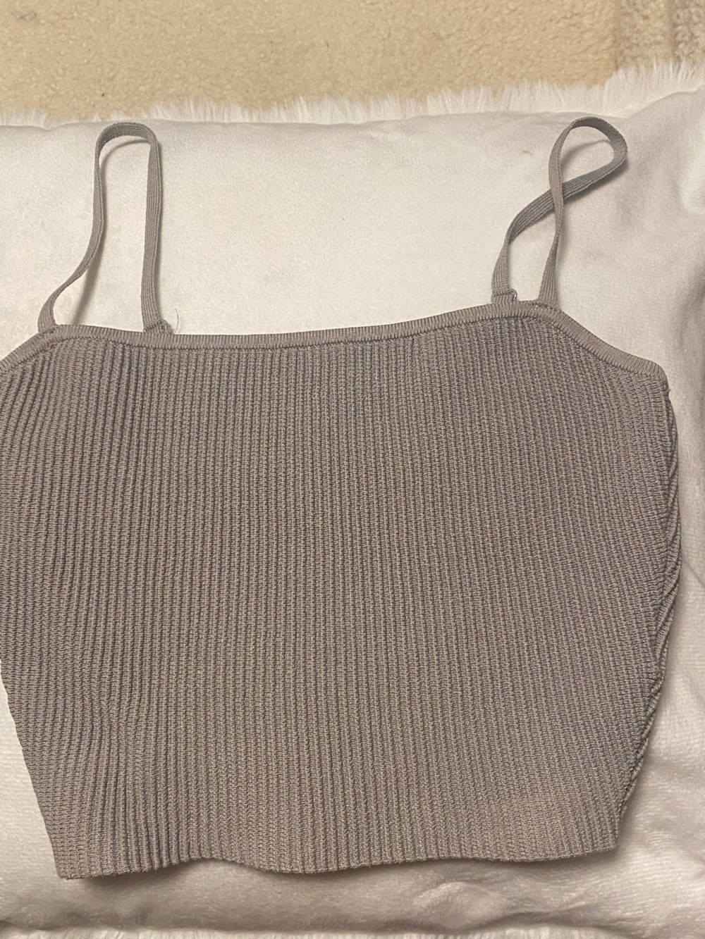Babaton Ribbed Spaghetti-Strap Crop Top — Taupe Gray